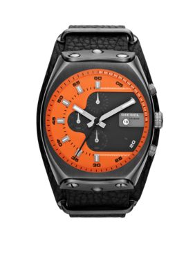 Diesel Men's Gunmetal Stainless Steel and Black Leather Chronograph Watch