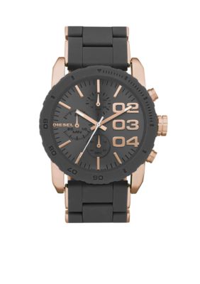 Diesel Grey Silicone and Rose Gold Tone Stainless Steel Chronograph Watch