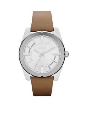 Diesel Ladies Silver-Tone Stainless Steel and Nude Leather Watch