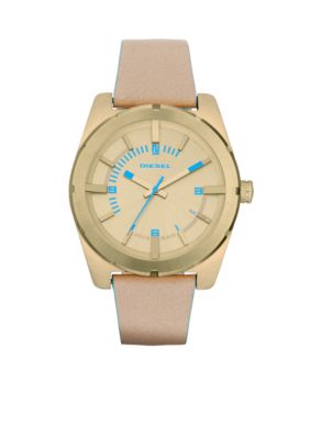 Diesel Ladies Nude Leather and Gold Tone Stainless Steel Three-Hand Watch