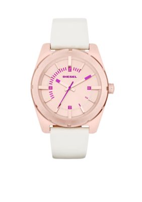 Diesel Ladies Cream Leather and Rose Gold Tone Stainless Steel Three-Hand Watch
