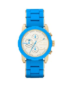 Diesel Ladies Gold Tone Stainless Steel and Blue Silicone Chronograph Watch