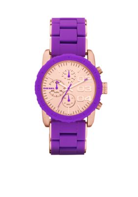 Diesel Ladies Rose Gold Tone Stainless Steel and Purple Silicone Chronograph Watch