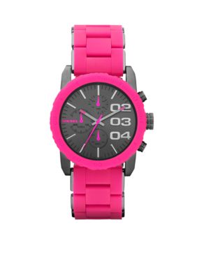 Diesel Ladies Gunmetal Grey Stainless Steel and Pink Silicone Chronograph Watch
