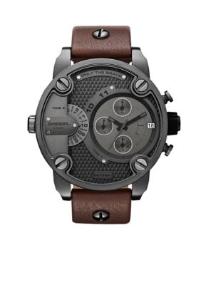 Diesel Men's Round Gunmetal with Brown Leather Watch