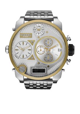 Diesel Diesel Men's XL Silver Tone & Gold Tone Stainless Steel Dual Digital / Analog Chronograph Watch