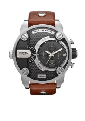 Diesel Brown Leather and Gunmetal Stainless Steel Chronograph Watch
