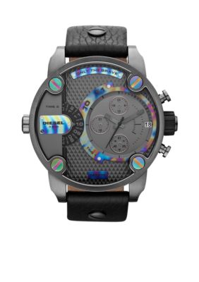 Diesel Men's Black Leather and Black Chronograph Watch