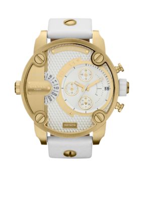 Diesel Men's Rose Gold-Tone Stainless Steel and White Leather Watch