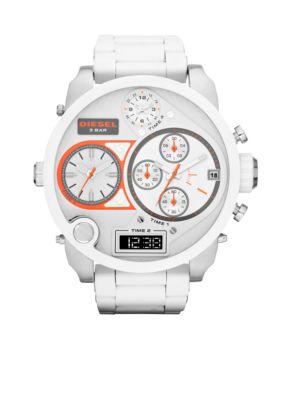 Diesel Men's Silver-Tone Stainless Steel and White Silicone Multifunction Watch