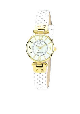 Anne Klein Round Case with White Perforated Leather Strap