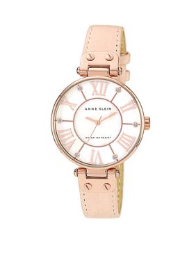 Anne Klein Oversized Round Dial with Blush Leather Strap