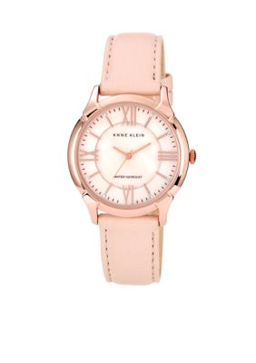 Anne Klein Rose Gold Round Case with Blush Leather Strap 