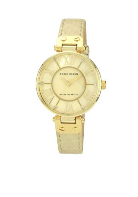 Anne Klein Round Case Leather Strap Watch