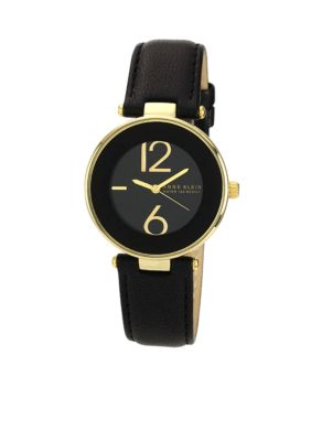 Anne Klein Black Round Case with Black Strap