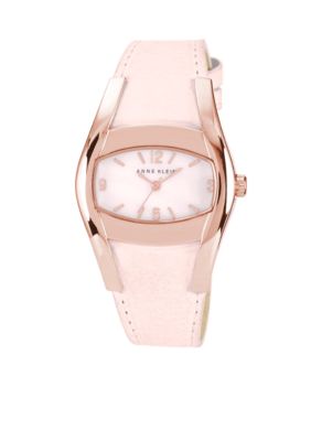 Anne Klein Rose Gold Oval Case With Blush Leather Strap<br>