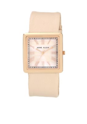 Anne Klein Rose Gold Tone Square Case With Soft Leather Strap