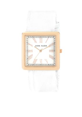 Anne Klein Rose Gold Tone Square Case With Soft Leather Strap