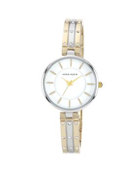 Anne Klein Two-Tone Bangle Bracelet Watch with Crystals