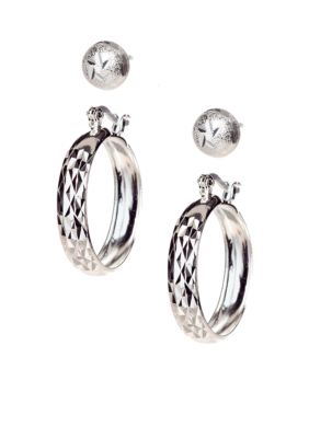 Belk Silverworks Diamond Cut Stud and Hoop Earring Set