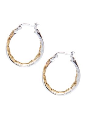 Belk Silverworks Two Tone Double Hoop Click-It Earrings