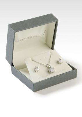 Belk Silverworks Cubic Zirconia Pendant & Earring Set