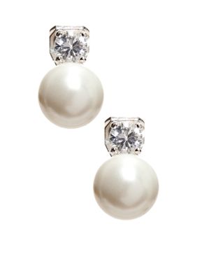 Lauren Ralph Lauren Cubic Zirconia White Pearl Clip Earrings