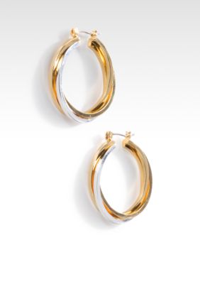 Lauren Ralph Lauren Two Tone Silver and Gold Hoop Earring