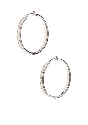 Lauren Ralph Lauren Large Click-it Silver Tone Hoop Earring