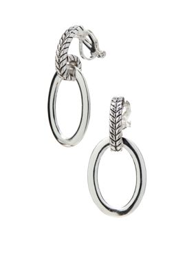 Lauren Ralph Lauren Silver Tone Gypsy Hoop Clip Earrings