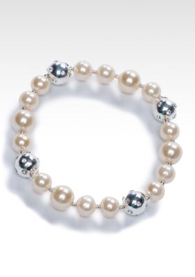 Lauren by Ralph Lauren Pink Pearl and Silver Stretch Bracelet