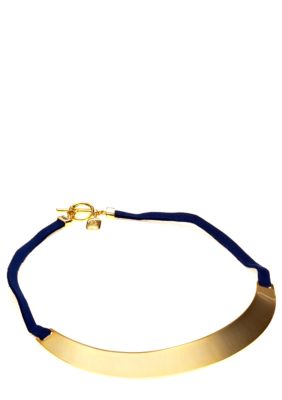 Lauren Ralph Lauren Blue Suede Metal Frontal Necklace