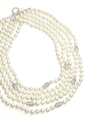 Lauren Ralph Lauren Five Row Pearl And Pave Necklace