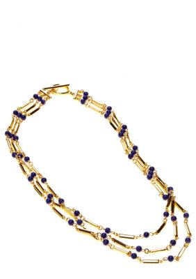 Lauren Ralph Lauren Three Row Blue Bead Necklace