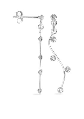 Belk Silverworks Crystal Accented Curve Drop Earrings