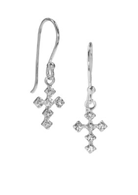Belk Silverworks Crystal Cross Drop Earrings