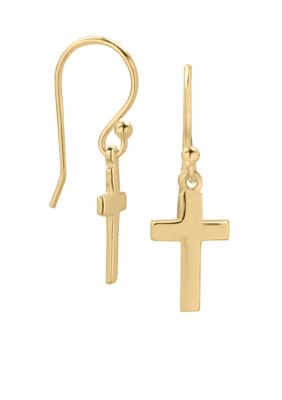 Belk Silverworks 24KT Gold Over Sterling Silver Cross Drop Earrings