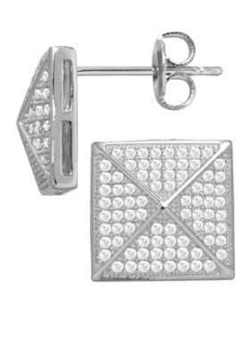Belk Silverworks Everloved Fine Silver Plate Micro-Pave' Pyramid Stud Earrings