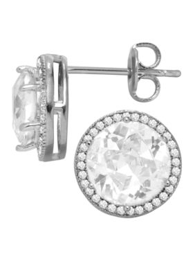 Belk Silverworks Everloved Fine Silver Plate Micro-Pave' Round Cubic Zirconia Stud Earrings