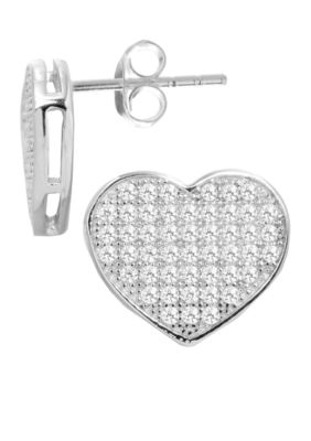 Belk Silverworks Everloved Fine Silver Plate Micro-Pave' Heart Cubic Zirconia Stud Earrings