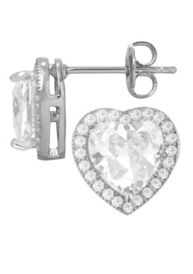 Belk Silverworks Everloved Fine Silver Plate Micro-Pave' Heart Cubic Zirconia Stud Earrings