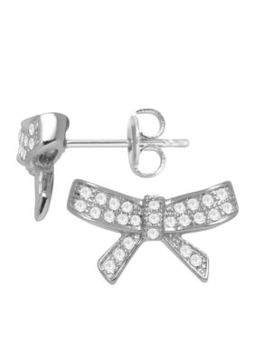 Belk Silverworks Fine Silver Plate Micro Pave Bow Stud Earrings