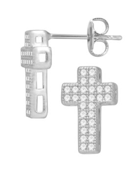 Belk Silverworks Everloved Fine Silver Plate Micro-Pave' Cubic Zirconia Cross Stud Earrings