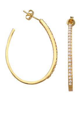 Belk Silverworks 24KT Over Fine Silver Plate CZ Oval Hoop Earrings