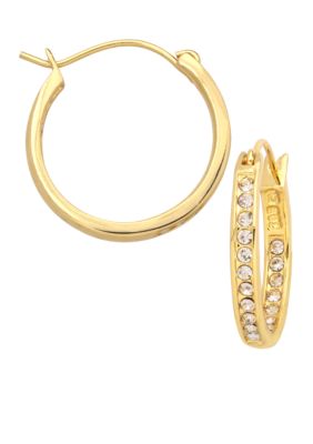 Belk Silverworks 24KT Over Fine Silver Plate 20mm Crystal Hoop Earrings