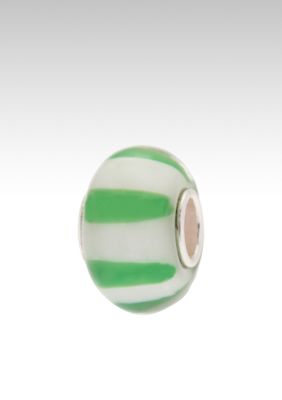 Belk Silverworks Green and White Striped Glass Originalty Bead