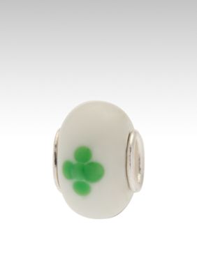 Belk Silverworks Green Flower on White Glass Bead