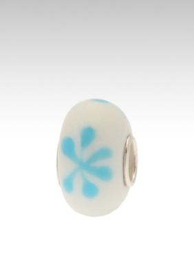 Belk Silverworks Black Flower on White Glass Originality Bead