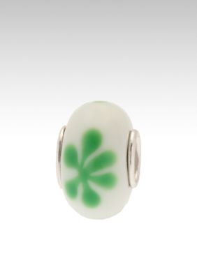 Belk Silverworks Green Flower on White Glass Originality Bead