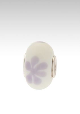 Belk Silverworks Purple Flower on White Glass Originality Bead